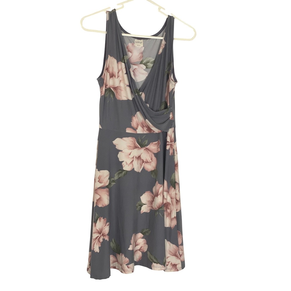 Kaileigh Womens Floral Sleeveless Dress M Gray Pink Summer Wedding Garden Party